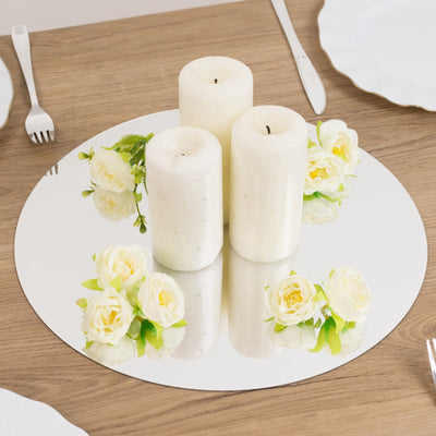 10-Pack Candle Plate Circle Acrylic Mirror Tray Silver Round - Event Centerpiece Decor 14’’ - Decorations