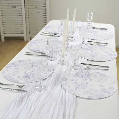 10-Pack Disposable Table Placemats in French Toile Print 13’’ in White/Matte Lavender - Chic Floral Cardboard Placemats