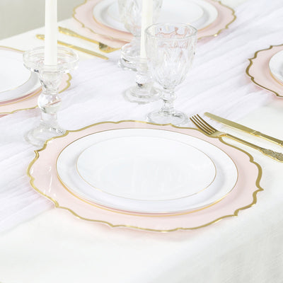 10-Pack Economy Plastic Round Charger Plates 13’’ in Blush with Gold Scalloped Rim Decorative Dinner Party Serving
