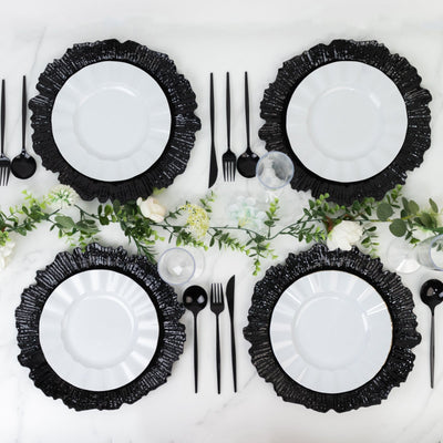 10 Pack Economy Reef Plastic Charger Plates – 13’’ Black Dinner Plate Chargers for Weddings Parties & Catering