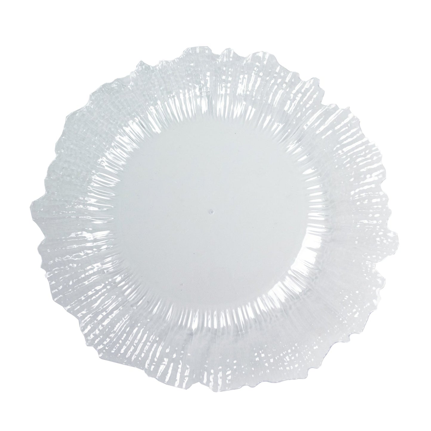 10 Pack Economy Reef Plastic Charger Plates – 13’’ Clear Dinner Plate Chargers for Weddings Parties & Catering