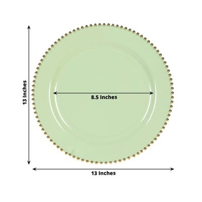 10-Pack Economy Round Plastic Charger Plates 13’’ in Sage Green with Gold Beaded Rim Stylish Dinner Party Serving