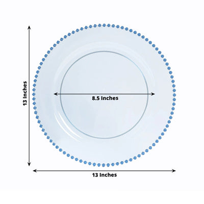 10-Pack Economy Round Plastic Charger Plates 13’’ in Transparent Dusty Blue with Beaded Rim Stylish Dinner Party