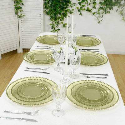 10-Pack Economy Round Plastic Charger Plates 13’’ in Transparent Dusty Sage Green with Beaded Rim Stylish Dinner Party