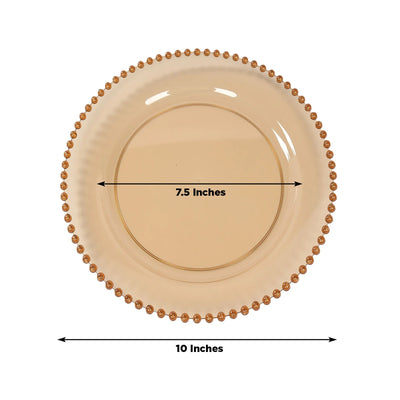 10-Pack Plastic 10’’ Round Dinner Plates in Amber Gold with Beaded Rim - Disposable Party Plates for Banquets & Festive