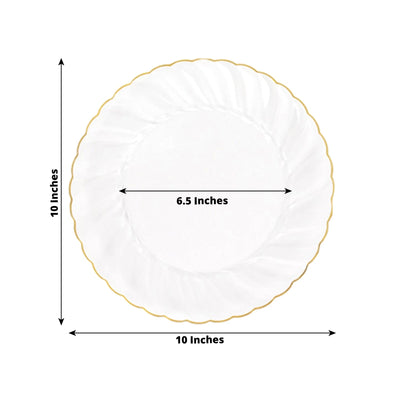 10-Pack Plastic 10’’ Round Dinner Plates in Clear with Gold Flair Rim - Disposable Party Plates for Upscale Banquets &