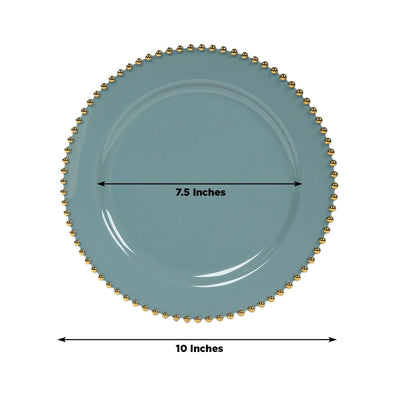 10-Pack Plastic 10’’ Round Dinner Plates in Dusty Blue with Gold Beaded Rim - Disposable Party Plates for Banquets &