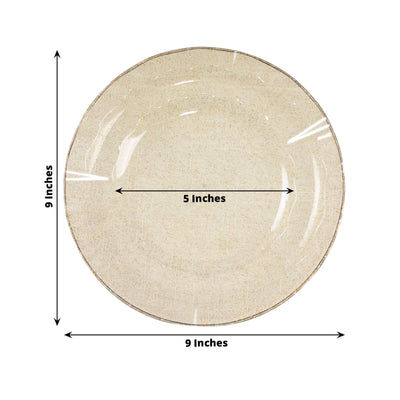 10-Pack Plastic 9’’ Round Dinner Plates in Gold Glitter with Ruffled Rim - Transparent Sturdy Disposable Dinnerware