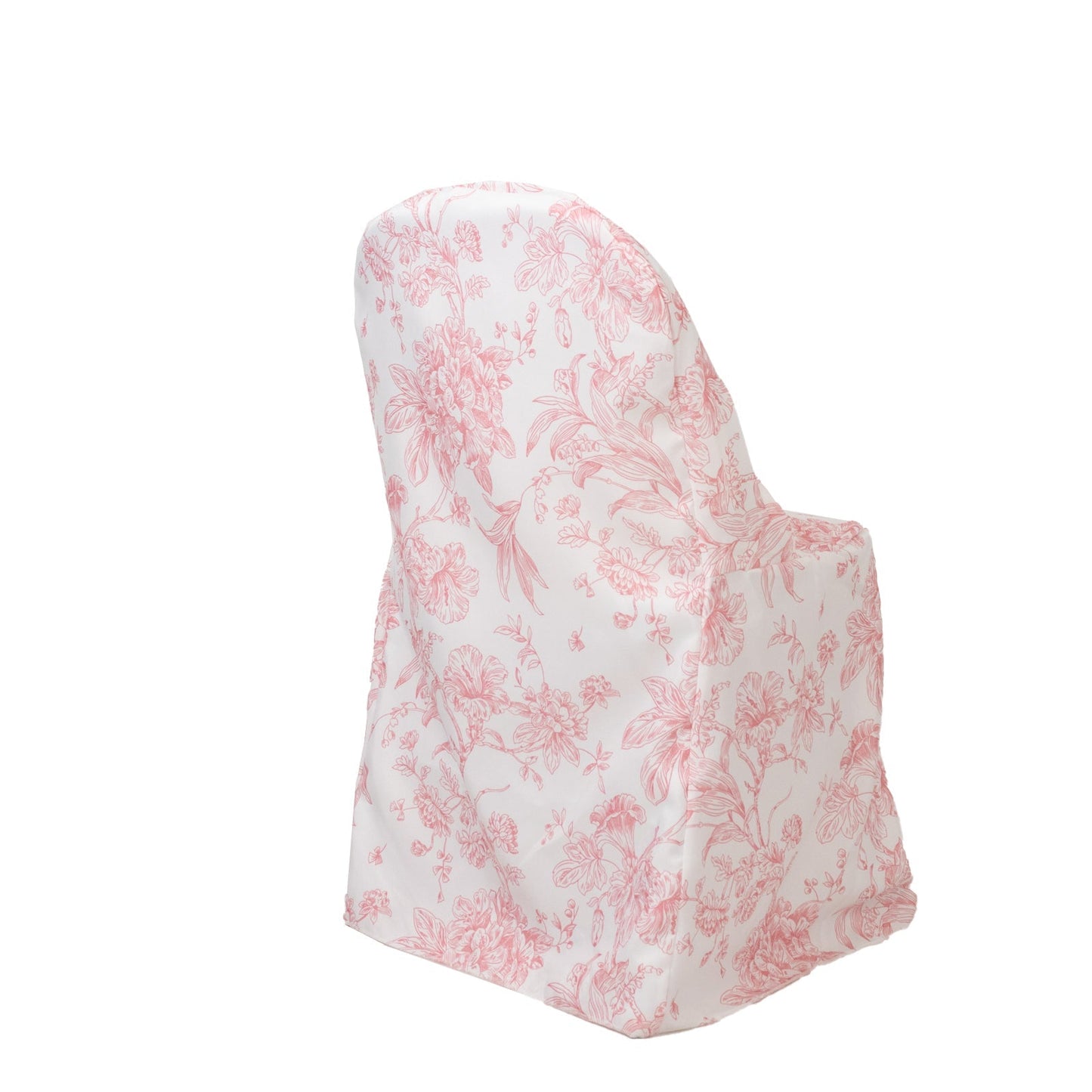 10 Pack Polyester Chair Covers for Folding Chairs – White Pink French Toile Pattern Reusable Stain-Resistant Slip-On