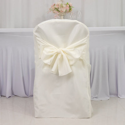10-Pack Polyester Slip-On Folding Chair Covers with Attached Sashes – Ivory Durable Reusable Covers for Wedding &