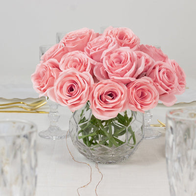 10 Pcs 12’’ Artificial Silk Roses - Pink Single Stem Rose for Flower Bouquet Arrangements - Silk Flowers