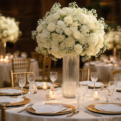 10’’ Ribbed Cylinder Glass Vases – 12 Pack Clear Flower Vases for Table Centerpieces Home & Wedding Decor - Floral