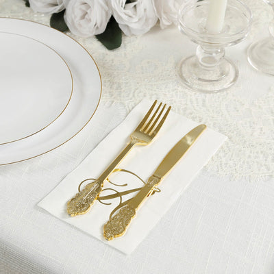100 Paper Dinner Napkins White with Gold Foil Monogram ’A’ – 8’’x4’’ Folded Disposable Party Napkins - Napkins