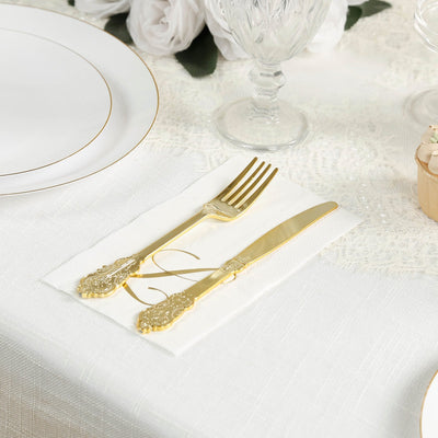 100 Paper Dinner Napkins White with Gold Foil Monogram ’L’ – 8’’x4’’ Folded Disposable Party Napkins - Napkins