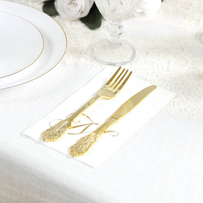 100 Paper Dinner Napkins White with Gold Foil Monogram ’M’ – 8’’x4’’ Folded Disposable Party Napkins - Napkins
