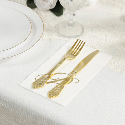 100 Paper Dinner Napkins White with Gold Foil Monogram ’P’ – 8’’x4’’ Folded Disposable Party Napkins - Napkins
