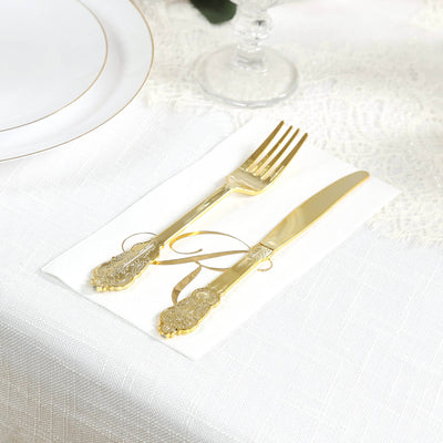 100 Paper Dinner Napkins White with Gold Foil Monogram ’R’ – 8’’x4’’ Folded Disposable Party Napkins - Napkins