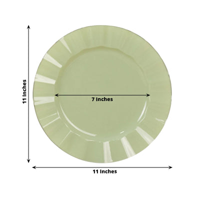 10-Pack Plastic 11" Round Dinner Plates in Sage Green Ruffled Rim with Gold Edging - Sturdy Disposable Dinnerware