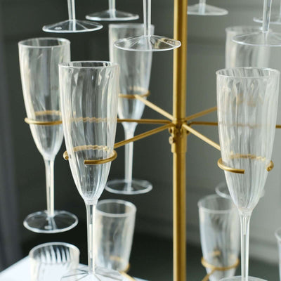 3-Tier Champagne Glass Holder Tower Gold - Modern Metal Flute Display Rack Cocktail Tree Stand for Professional & Home Use 33"