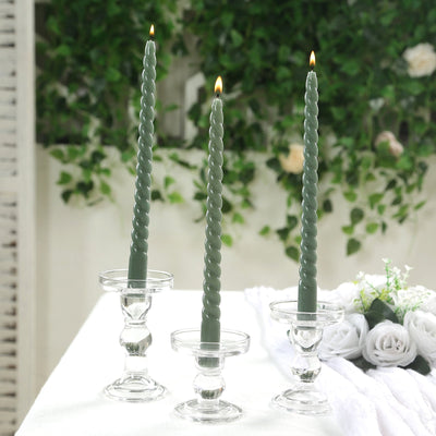 12 Pack 11’’ Dusty Sage Green Premium Unscented Spiral Wax Taper Candles Long Burn Wick Dinner Candle Sticks
