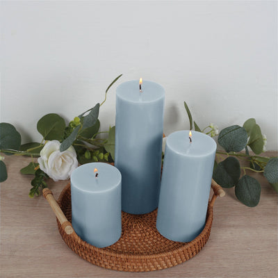 12-Pack 3’’x4’’ Unscented Dripless Pillar Candles – Dusty Blue Long-Burning Wax Candles with Cotton Wicks for Home