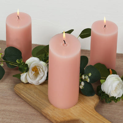 12-Pack 3’’x6’’ Unscented Dripless Pillar Candles – Blush Long-Burning Paraffin Wax with Cotton Wicks - Decorations
