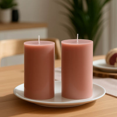 12-Pack 3’’x6’’ Unscented Dripless Pillar Candles – Dusty Rose Long-Burning Paraffin Wax with Cotton Wicks