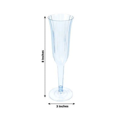 12-Pack Plastic Champagne Flutes Transparent Dusty Blue Flared Design - Lightweight Disposable Toasting Glasses 6oz