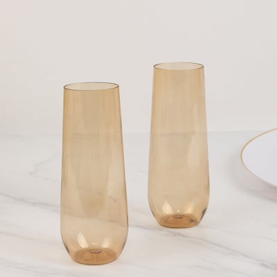 12 Pack Plastic Champagne Glasses in Amber Gold Reusable Lightweight Champagne Flutes 9oz - Drinkware