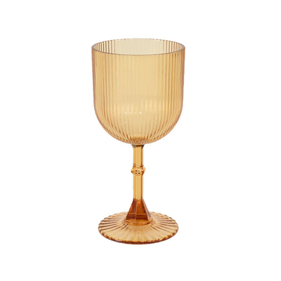 12-Pack Plastic Goblets Amber Gold Vintage Ribbed Pattern - Reusable Shatterproof Glassware 9oz - Disposables