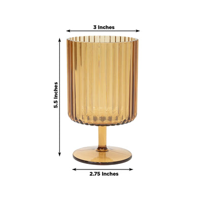 12-Pack Plastic Goblets Amber Gold Vintage Ribbed Pattern Short Stem - Reusable Wine Glasses 12oz - Drinkware