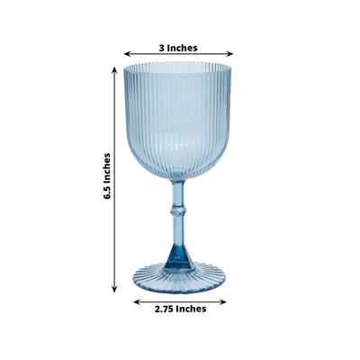12-Pack Plastic Goblets Dusty Blue Vintage Ribbed Pattern - Reusable Shatterproof Glassware 9oz - Disposables