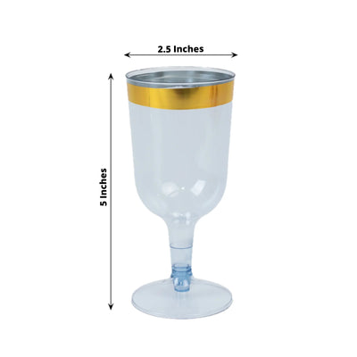 12 Pack Plastic Short Stem Wine Glasses Transparent Dusty Blue/Gold Rim - Stylish Disposable Drinkware 6oz - Disposables