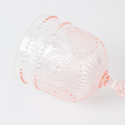 12 Pack Vintage Plastic Wine Goblets – 15oz Reusable Shatterproof Blush Embossed Floral Pattern Drinkware Decorative