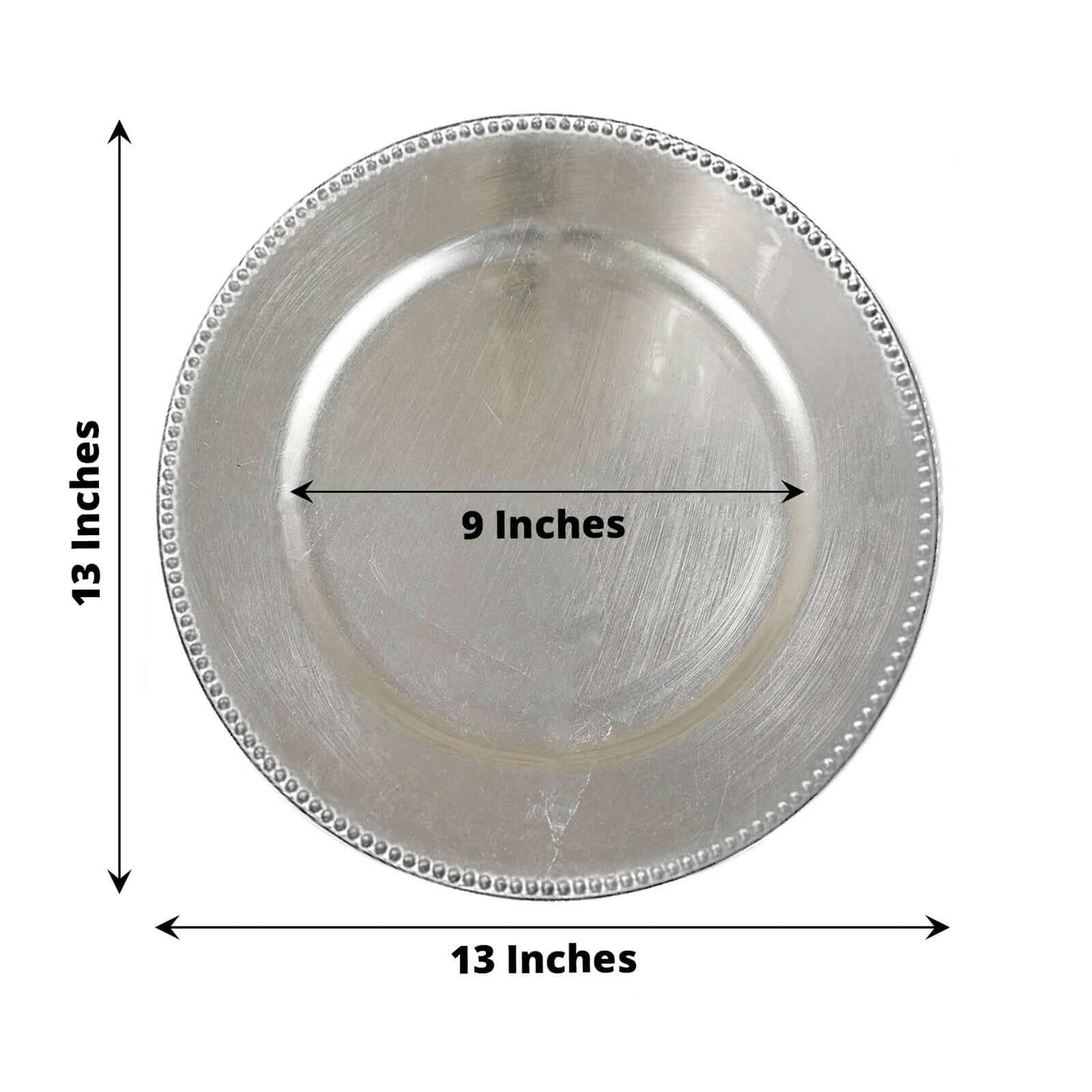 6-Pack Acrylic Round Charger Plates 13" in Silver with Beaded Rim, Dinner Charger Event Tabletop Decor