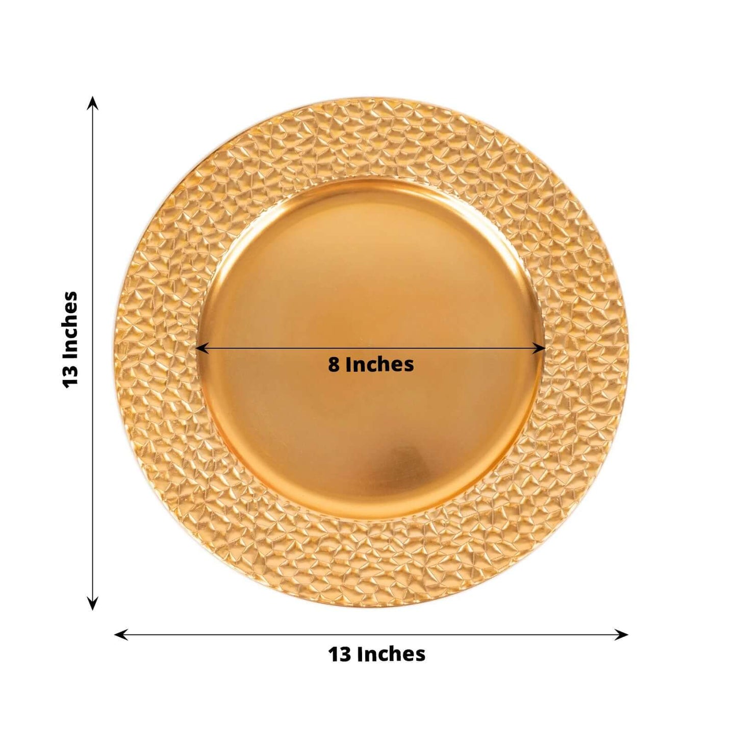 6-Pack Acrylic Round Charger Plates 13" in Metallic Gold with Hammered Rim, Plastic Decorative Dinner Party Charger Tableware