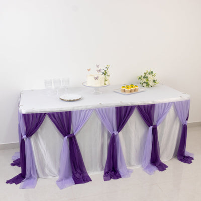 14ft Sheer Pleated Ruffle Skirting Chiffon Table Skirt - Purple and Lavender Shimmer Sheer Wrinkle-Free Fabric - Table