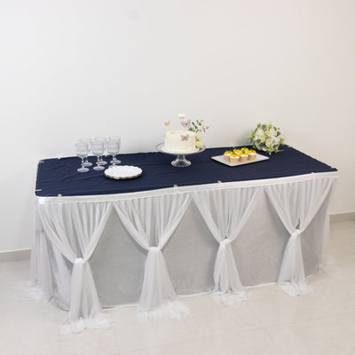 14ft Sheer Pleated Ruffle Skirting Chiffon Table Skirt - White Shimmer Sheer Wrinkle-Free Fabric - Table Skirts