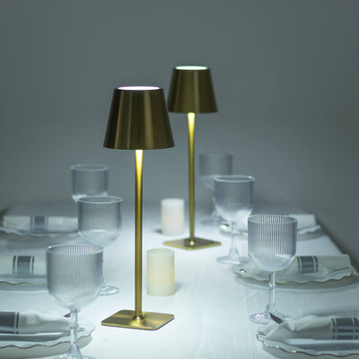 15’’ Gold Metal LED Table Lamp with Classic Empire Lampshade - Cordless Rechargeable Desk Lamp 3 Color Modes Stepless