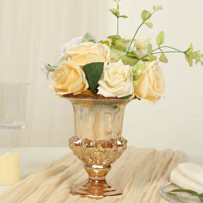 2-Pack Glass Mini Pedestal Flower Vases in Classic Roman Urn Style Amber Gold - Sophisticated Wedding Table