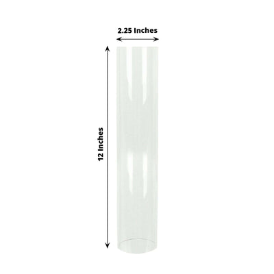 2-Pack Glass Pillar Hurricane Candle Shades - Clear Chimney Tube with 2.25’’ Wide Open Ends 12’’ - Centerpieces