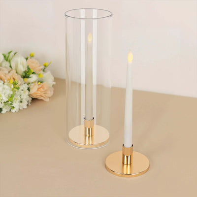 2-Pack Metal Taper Candle Holders Short Vintage Retro Style Gold with Round Disc Base - Decorative Candle Sticks