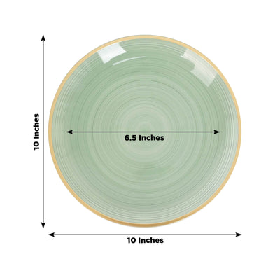 20-Pack 10’’ Plastic Dinner Plates Round Transparent Dusty Sage Green Swirl with Gold Rim – Crystal-Like Elegant