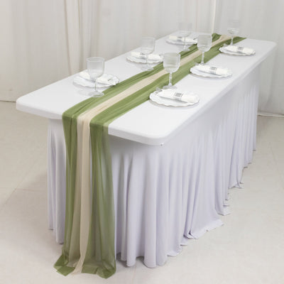 20-Pack 9ft Sheer Table Runners – Dusty Sage Green/Beige Shimmer Sheer Drapes Wrinkle-Free - Runners