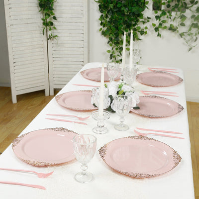 20-Pack Economy Plastic Round Charger Plates 13’’ in Blush with Gold Embossed Baroque Rim Stylish Dinner Party Serving