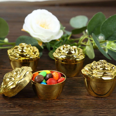 20-Pack Plastic Fillable Mini Candy Container in Vintage Rose Style Gold with Lids - Stylish Candy Treat Favor Boxes