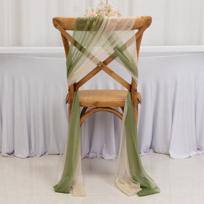 20-Pack Sheer Chair Drape Decor in Dusty Sage Green and Beige – 9ft Shimmer Sash Wrinkle-Free - Chair Sashes