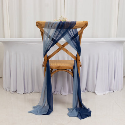 20-Pack Sheer Chair Drape Decor in Navy Blue and Dusty Blue – 9ft Shimmer Sash Wrinkle-Free - Chair Sashes
