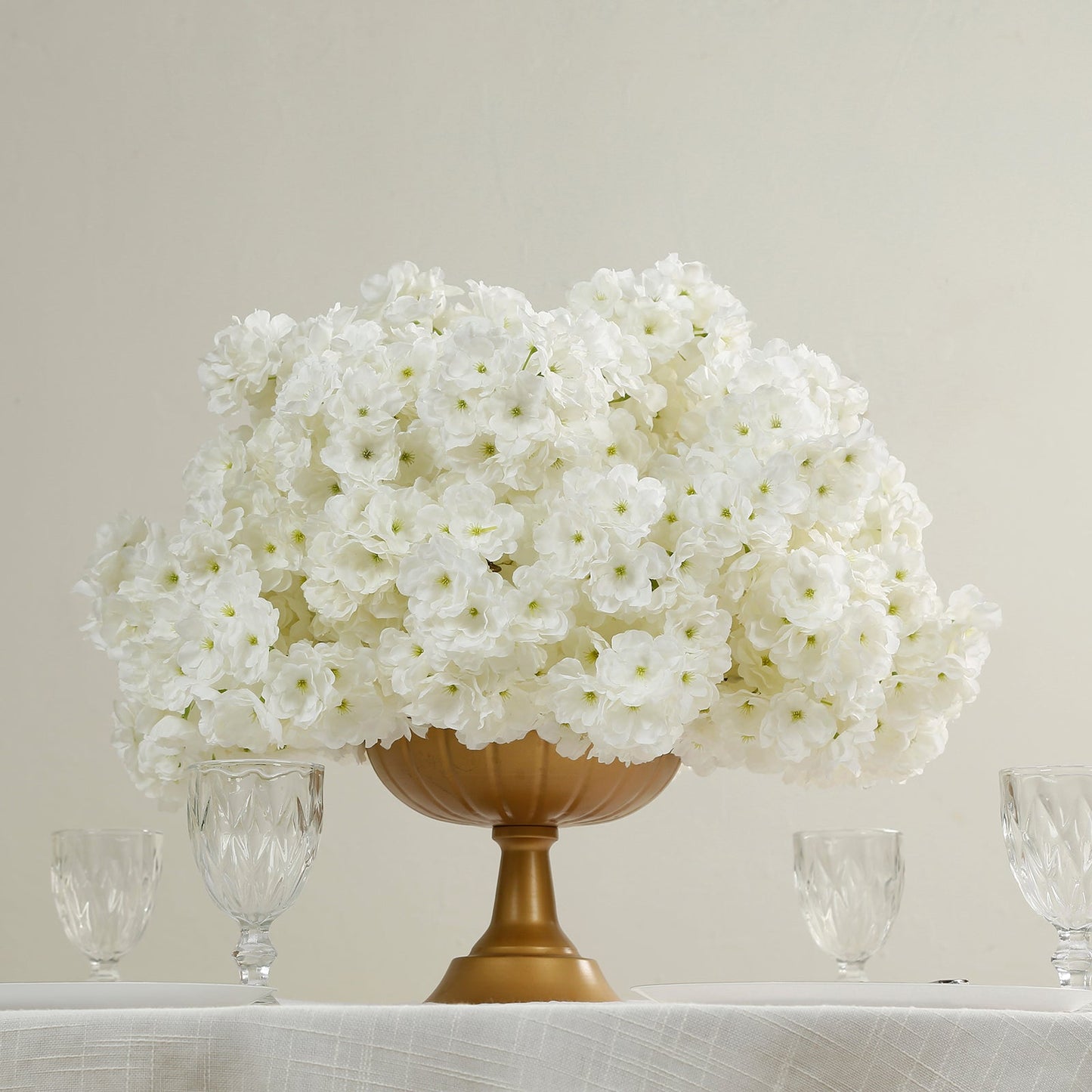20’’ Pre-Arranged Artificial Cherry Blossom Centerpiece White Silk Flower Ball Arrangement for Wedding & Event Tables