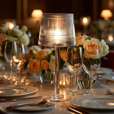 23’’ Crystal Candle Lamp with Ribbed Shade – Clear Acrylic Column Candle Holder for Tealight & Taper Candles